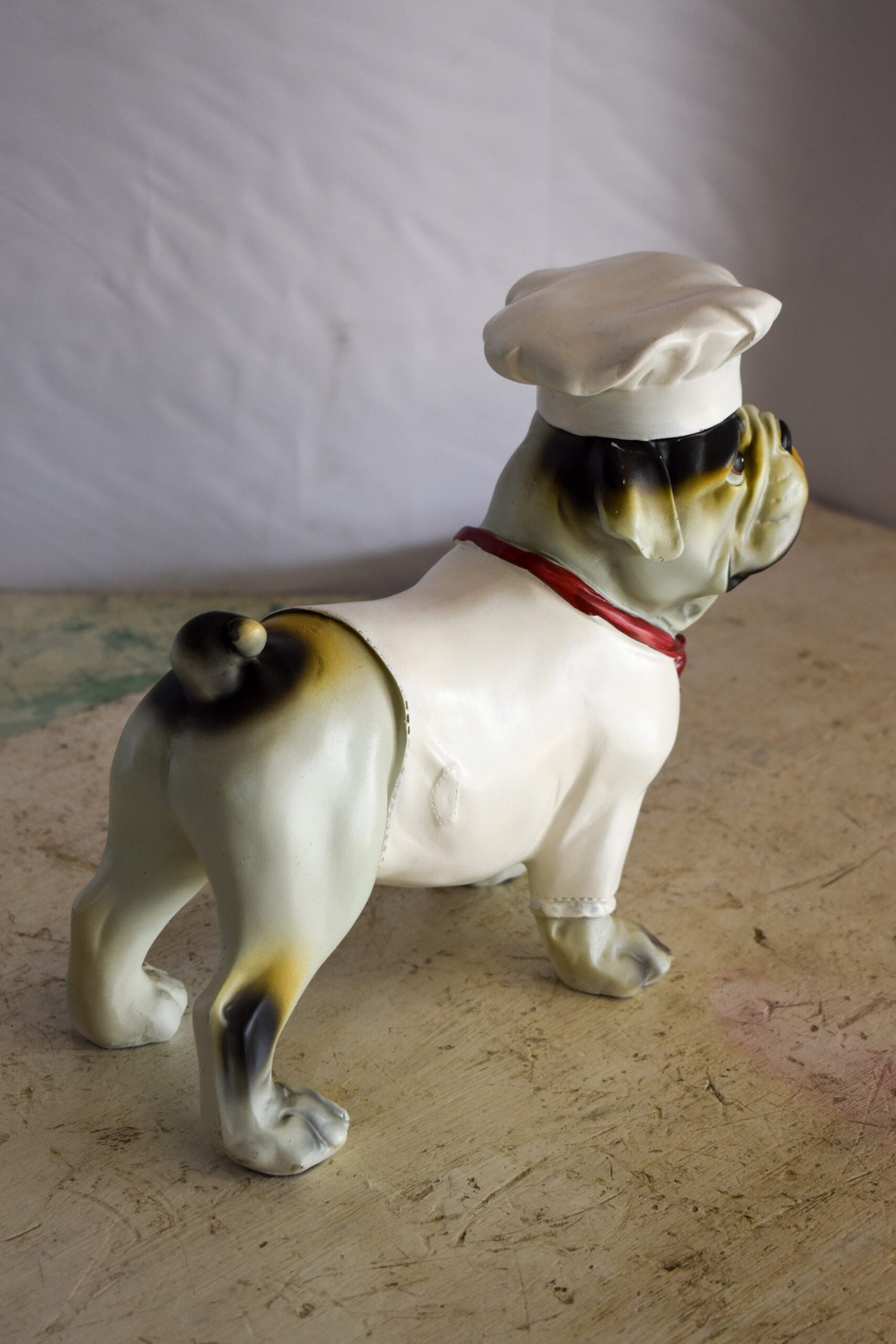 A Happy Dog Dressed as A Baker Man, Resin Statue 10" x 5" x 9"H