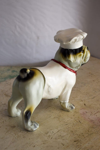 A Happy Dog Dressed as A Baker Man, Resin Statue 10" x 5" x 9"H