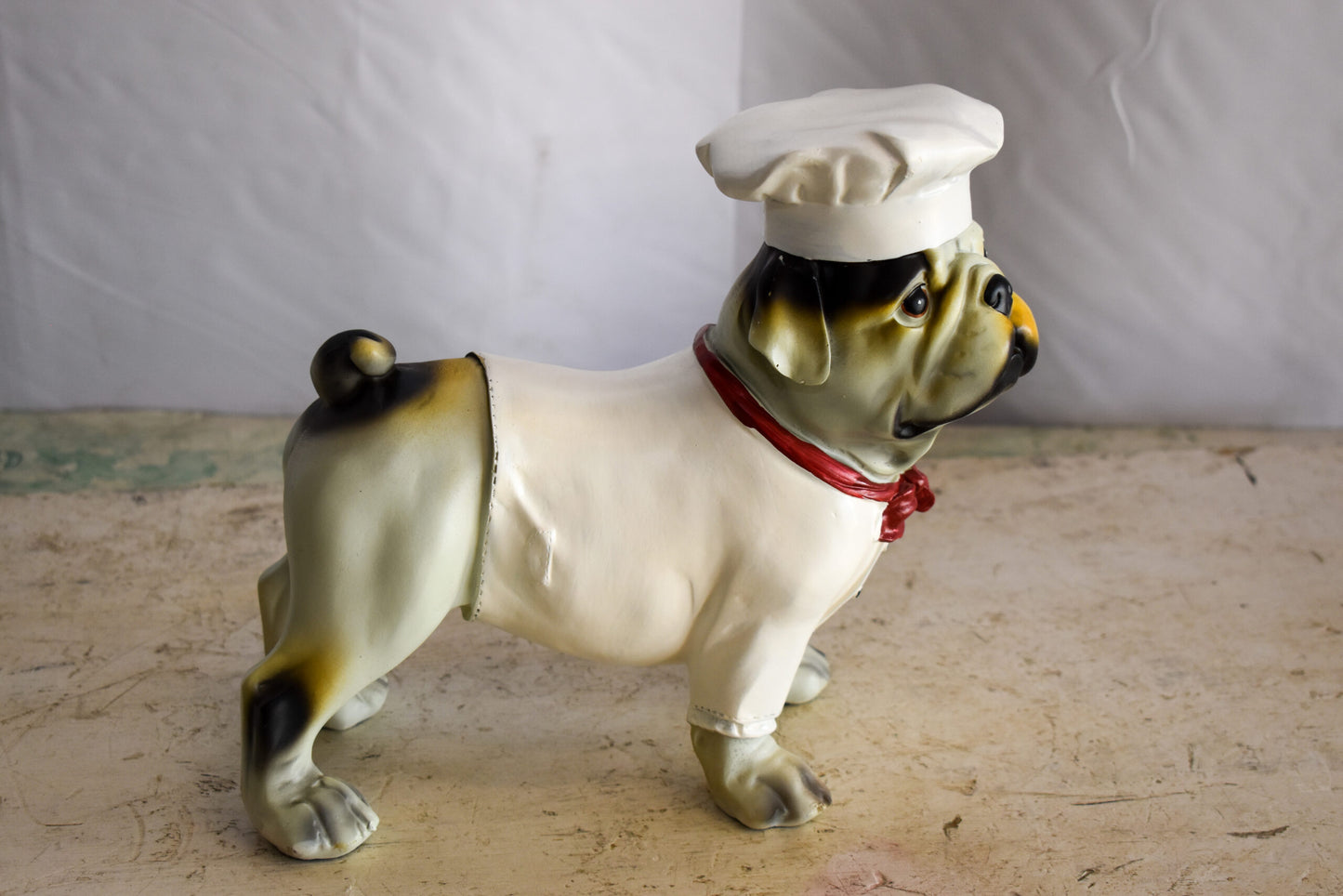 A Happy Dog Dressed as A Baker Man, Resin Statue 10" x 5" x 9"H
