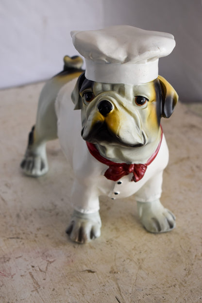 A Happy Dog Dressed as A Baker Man, Resin Statue 10" x 5" x 9"H