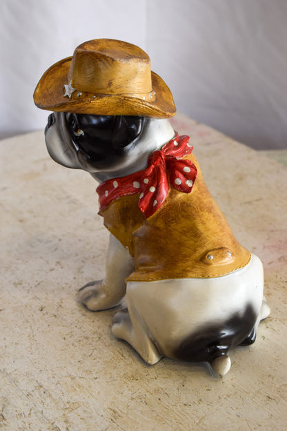 A Happy Dog Dressed as The Sheriff of The Town, Resin Statue 8" x 5" x 8"H