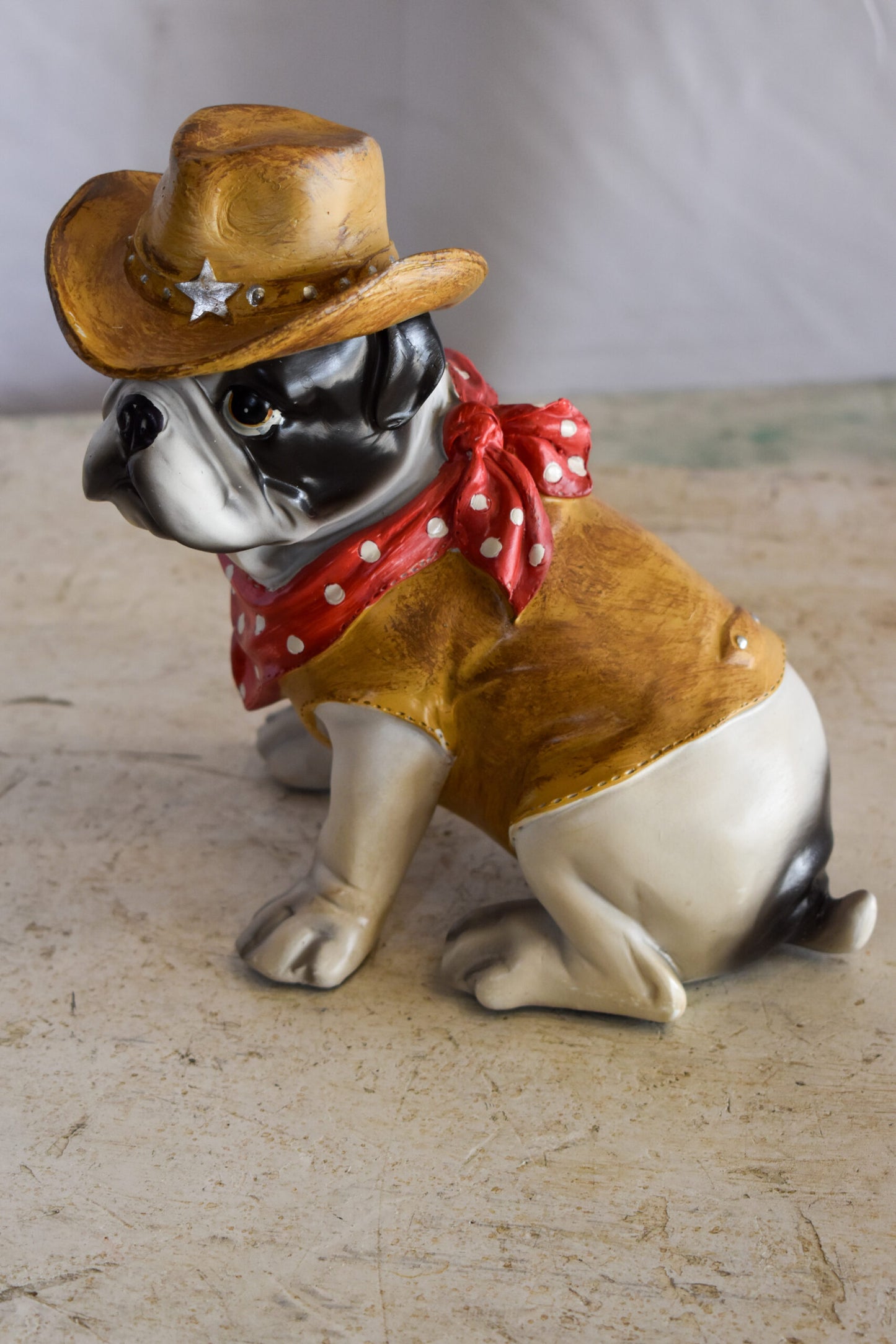 A Happy Dog Dressed as The Sheriff of The Town, Resin Statue 8" x 5" x 8"H