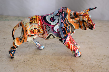 Charging Bull, Modern Pop Art Style Resin Statue 12" x 4" x 8"H