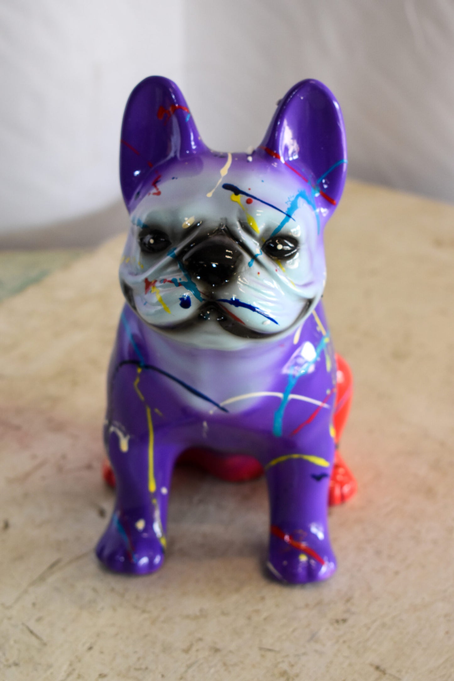 Multicolored French Bulldog Purple and Red Shades, Resin Statue 8" x 5" x 10"H