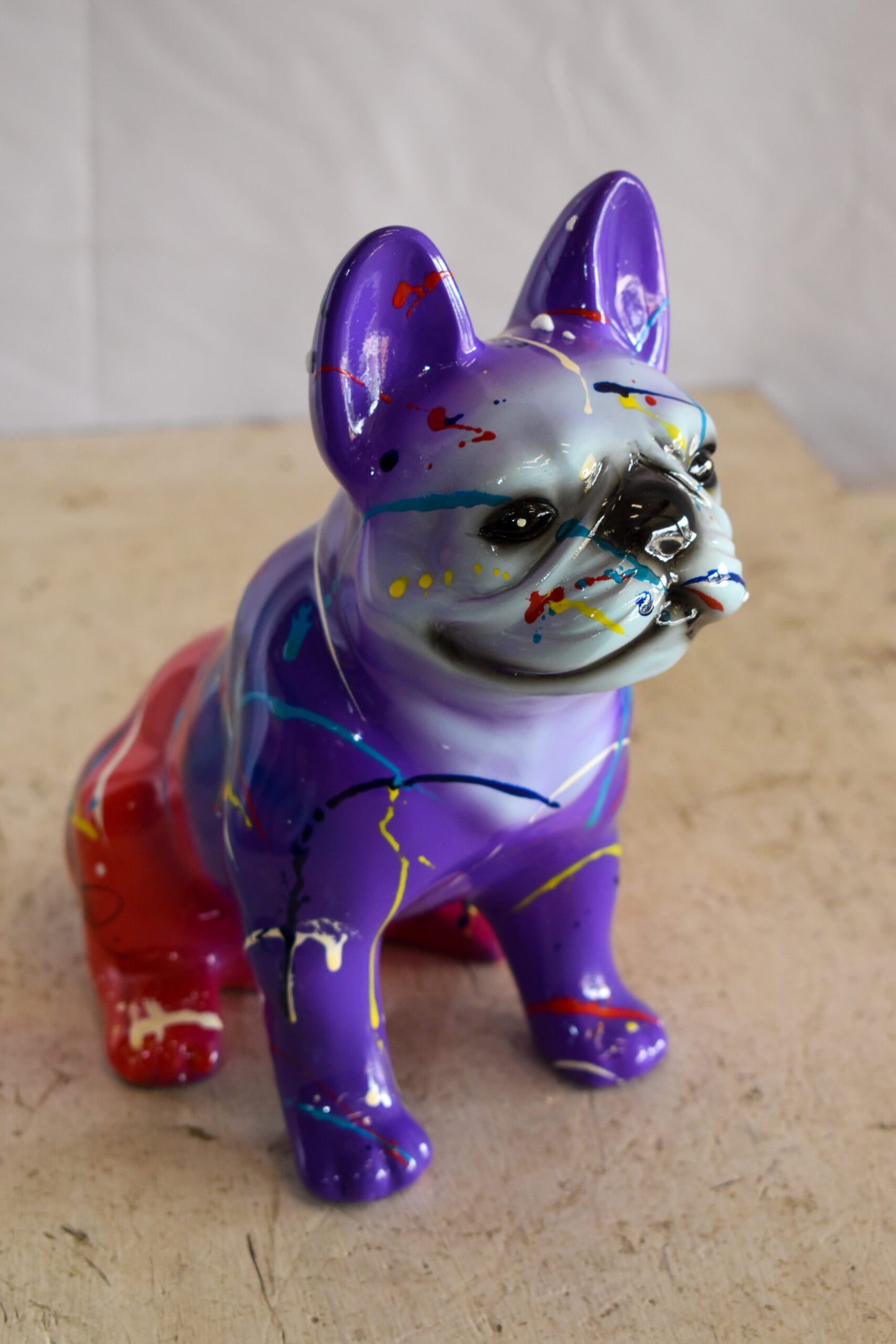 Multicolored French Bulldog Purple and Red Shades, Resin Statue 8" x 5" x 10"H