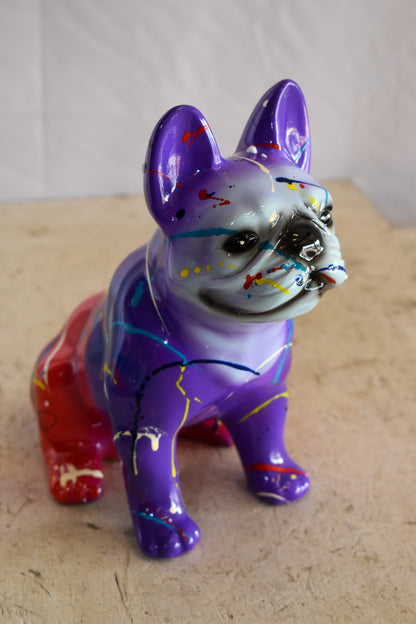 Multicolored French Bulldog Purple and Red Shades, Resin Statue 8" x 5" x 10"H