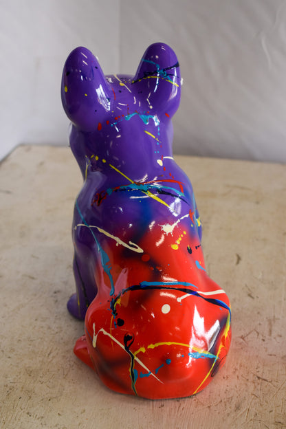 Multicolored French Bulldog Purple and Red Shades, Resin Statue 8" x 5" x 10"H