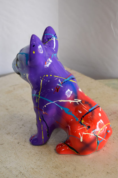 Multicolored French Bulldog Purple and Red Shades, Resin Statue 8" x 5" x 10"H