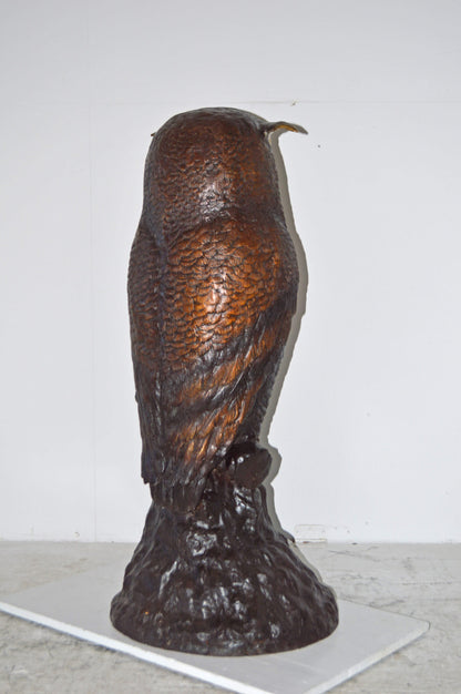 Giant Owl Standing on A Tree Log Bronze Statue. - Size: 20"L x 21"W x 43"H.