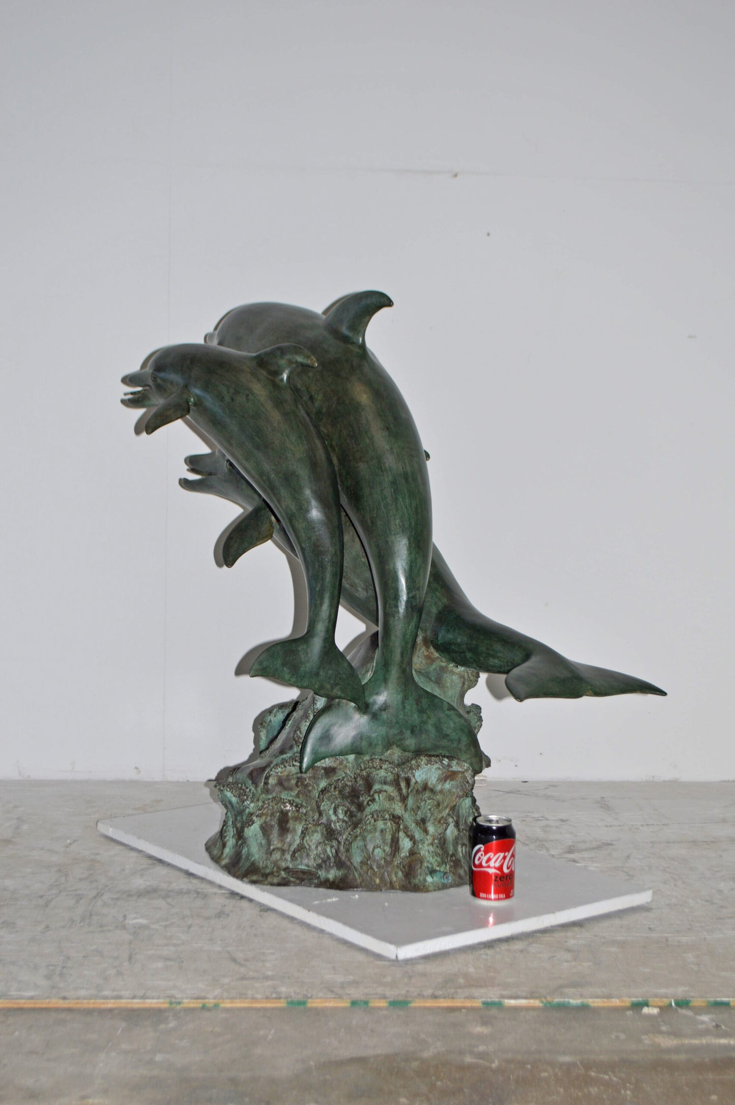 Three Dolphins Bronze Statue Fountain Green Patina Finish, Size 40" x 24" x 36"H