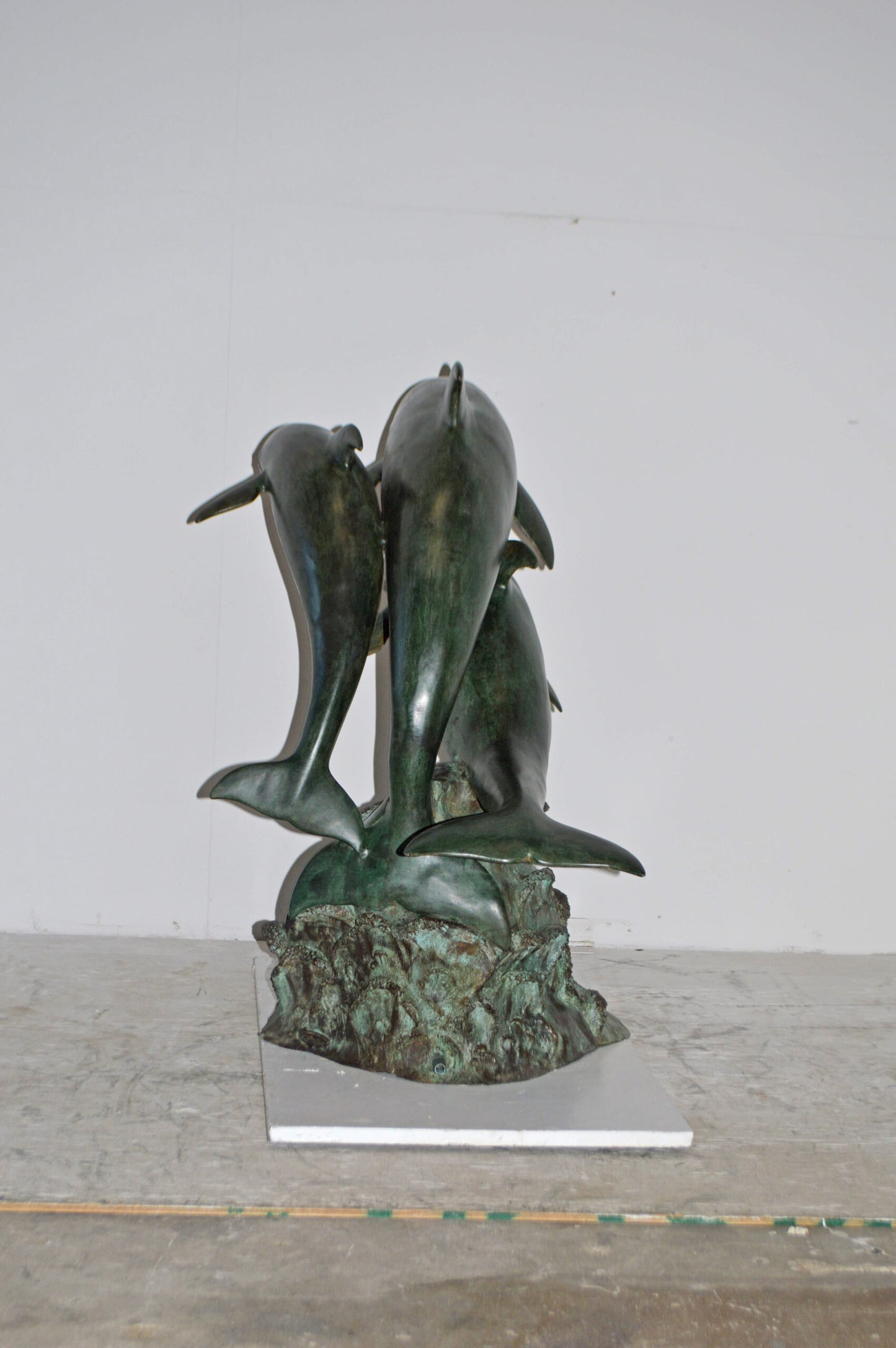 Three Dolphins Bronze Statue Fountain Green Patina Finish, Size 40" x 24" x 36"H