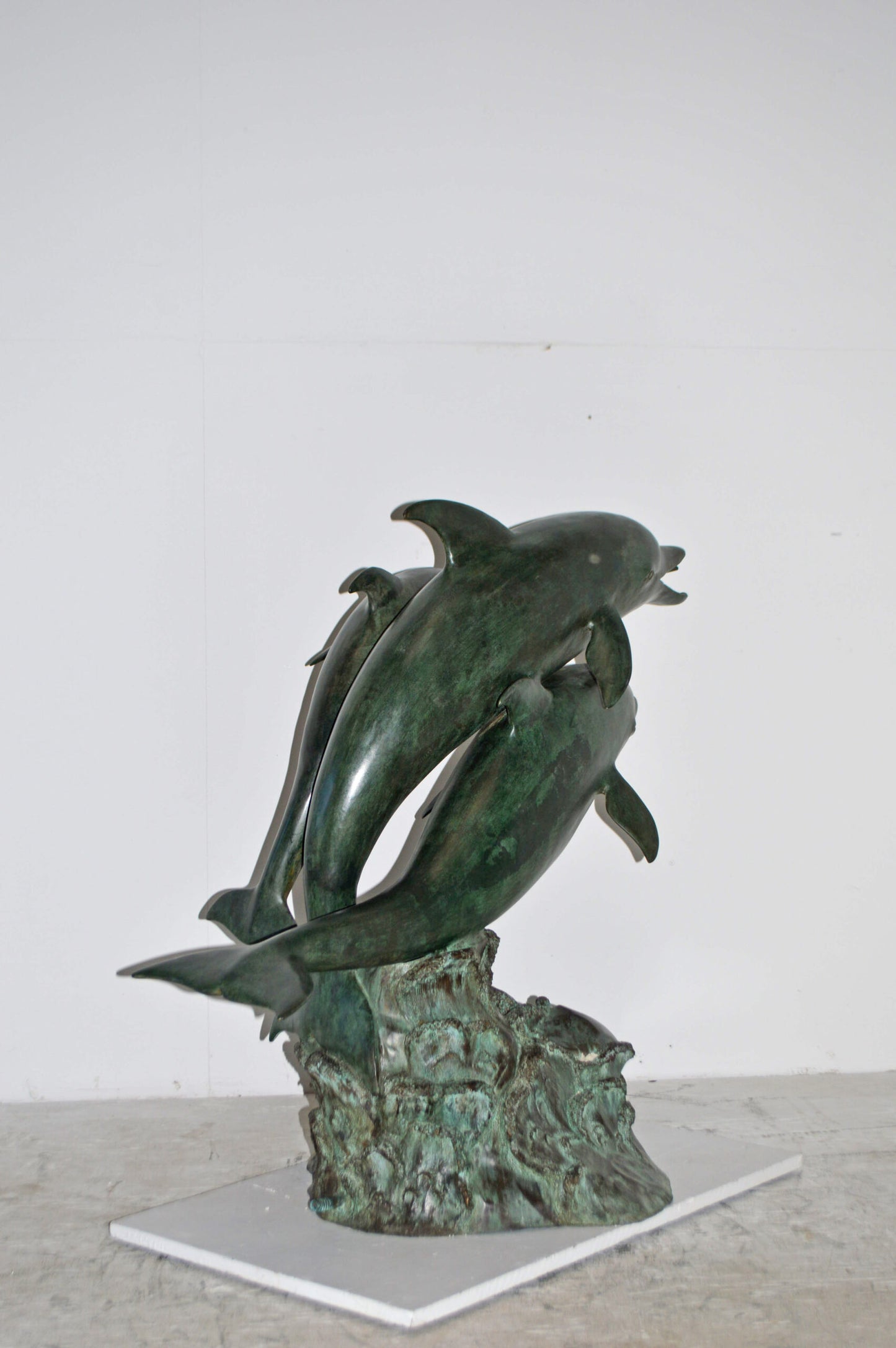 Three Dolphins Bronze Statue Fountain Green Patina Finish, Size 40" x 24" x 36"H
