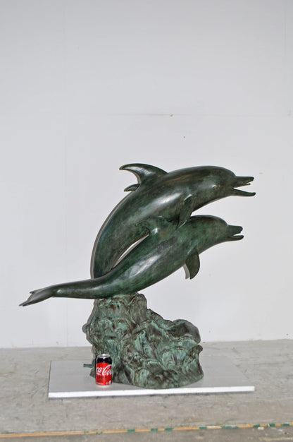 Three Dolphins Bronze Statue Fountain Green Patina Finish, Size 40" x 24" x 36"H