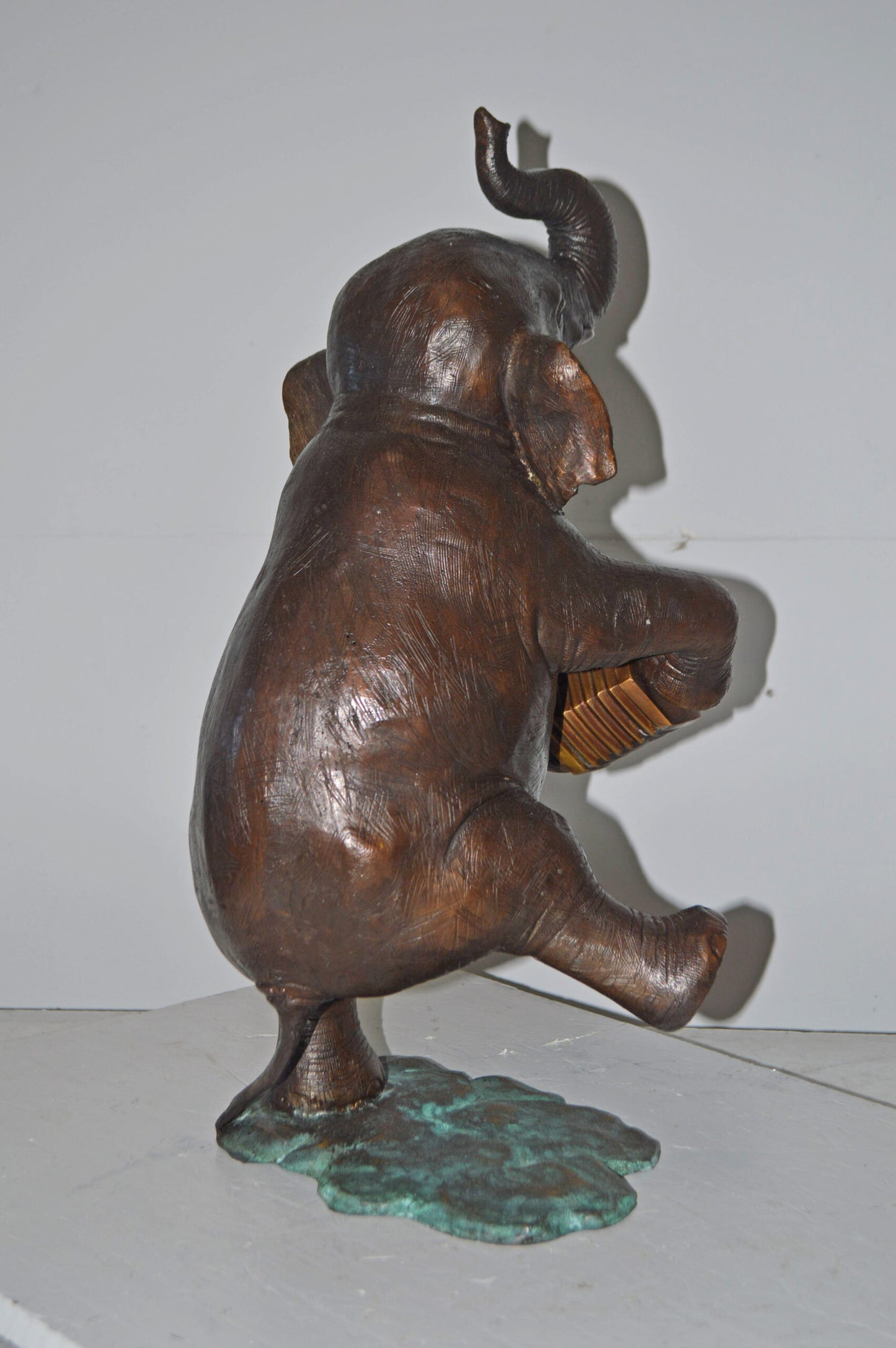 Circus Elephant Dance and Play the Accordion Bronze Statue - 13" x 11" x 22"H
