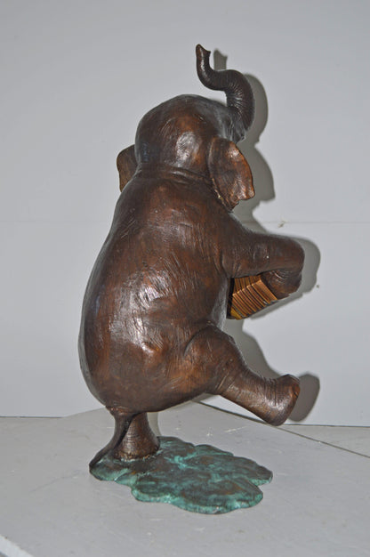 Circus Elephant Dance and Play the Accordion Bronze Statue - 13" x 11" x 22"H