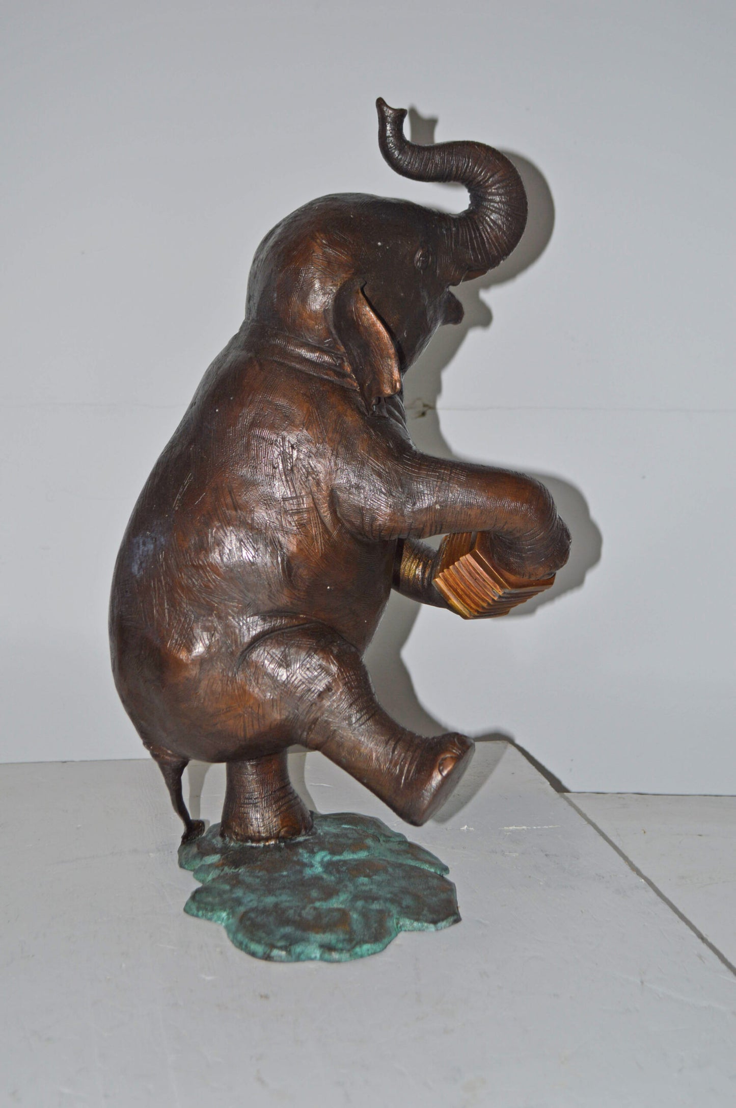Circus Elephant Dance and Play the Accordion Bronze Statue - 13" x 11" x 22"H