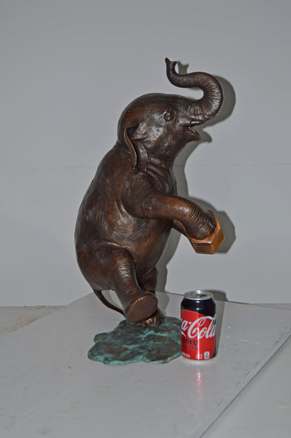 Circus Elephant Dance and Play the Accordion Bronze Statue - 13" x 11" x 22"H