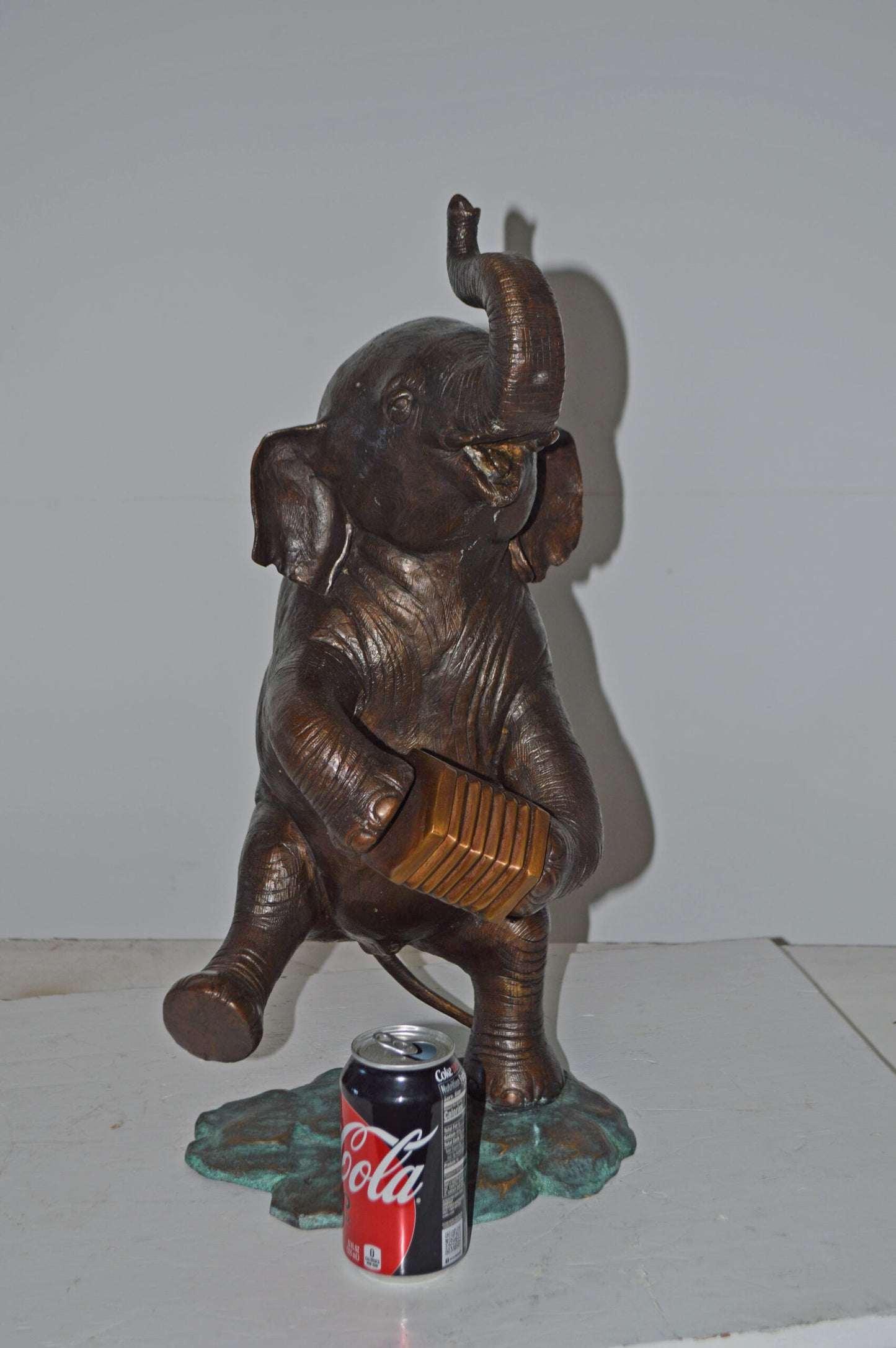 Circus Elephant Dance and Play the Accordion Bronze Statue - 13" x 11" x 22"H