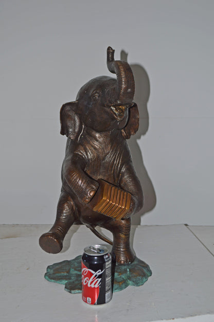 Circus Elephant Dance and Play the Accordion Bronze Statue - 13" x 11" x 22"H
