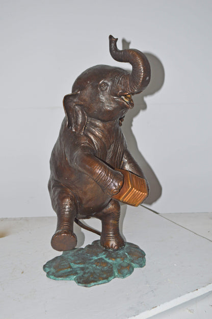 Circus Elephant Dance and Play the Accordion Bronze Statue - 13" x 11" x 22"H