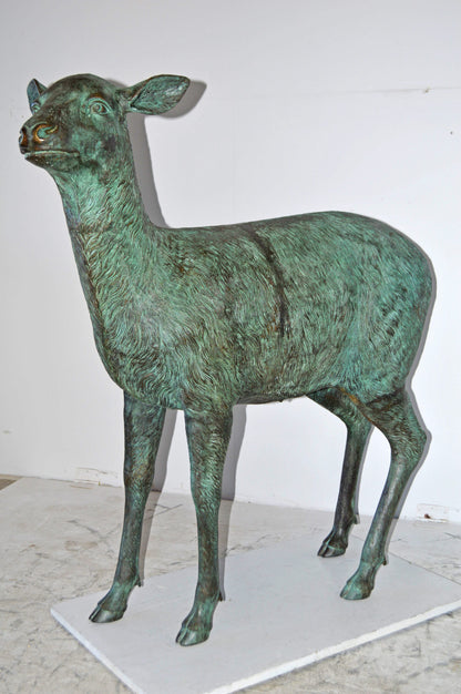 Pair of life size deer bronze statue with Green Patina - Size: 17" x 44" x 52"H.