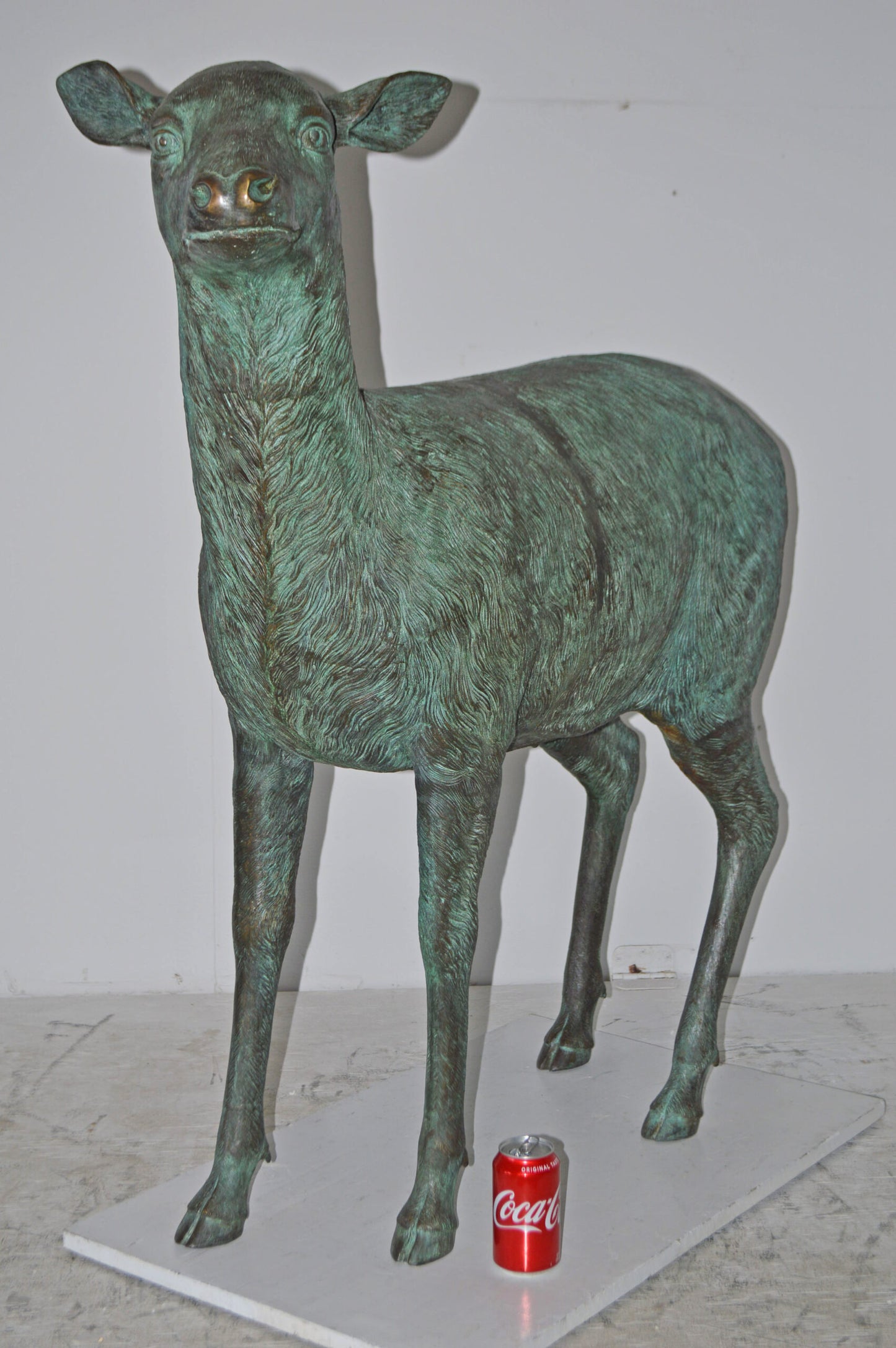 Pair of life size deer bronze statue with Green Patina - Size: 17" x 44" x 52"H.