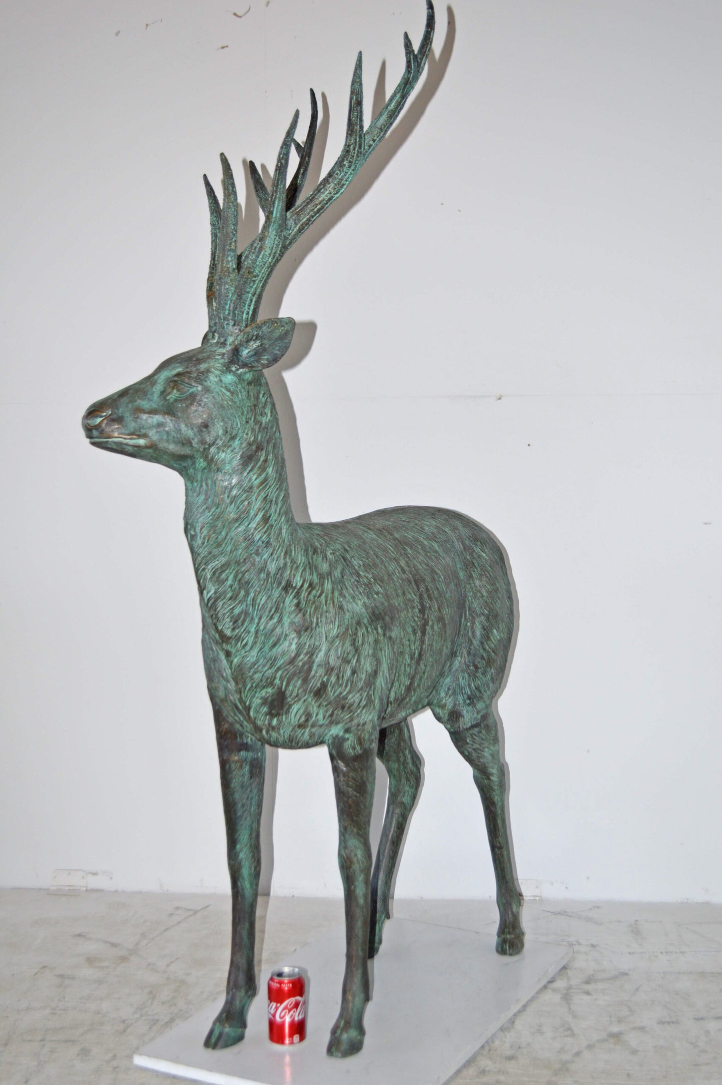 Pair of life size deer bronze statue with Green Patina - Size: 17" x 44" x 52"H.