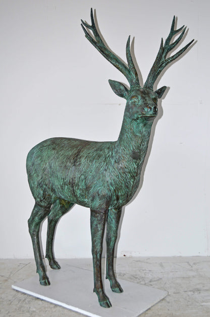 Pair of life size deer bronze statue with Green Patina - Size: 17" x 44" x 52"H.