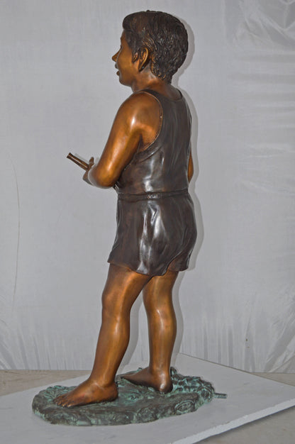 A Boy Holding A Garden Hose Bronze Statue Fountain - Size: 13"L x 20"W x 39"H.