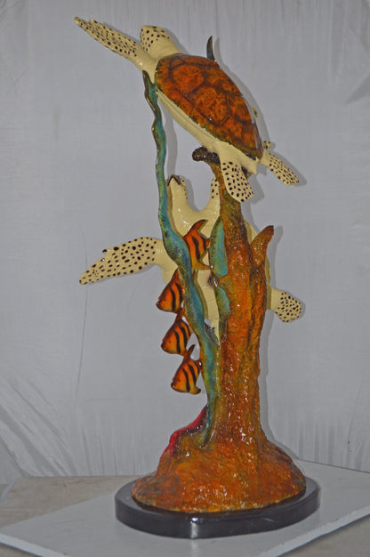 Two Turtles Swimming with Clown Fish Bronze Statue - Size: 18"L x 31"W x 42"H.