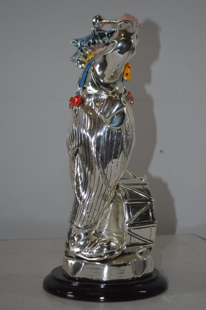 Clown Plays the Drams Resin Statue Silver finish - Size: 6"L x 6"W x 16"H.