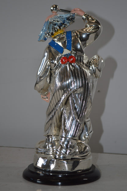 Clown Plays the Drams Resin Statue Silver finish - Size: 6"L x 6"W x 16"H.