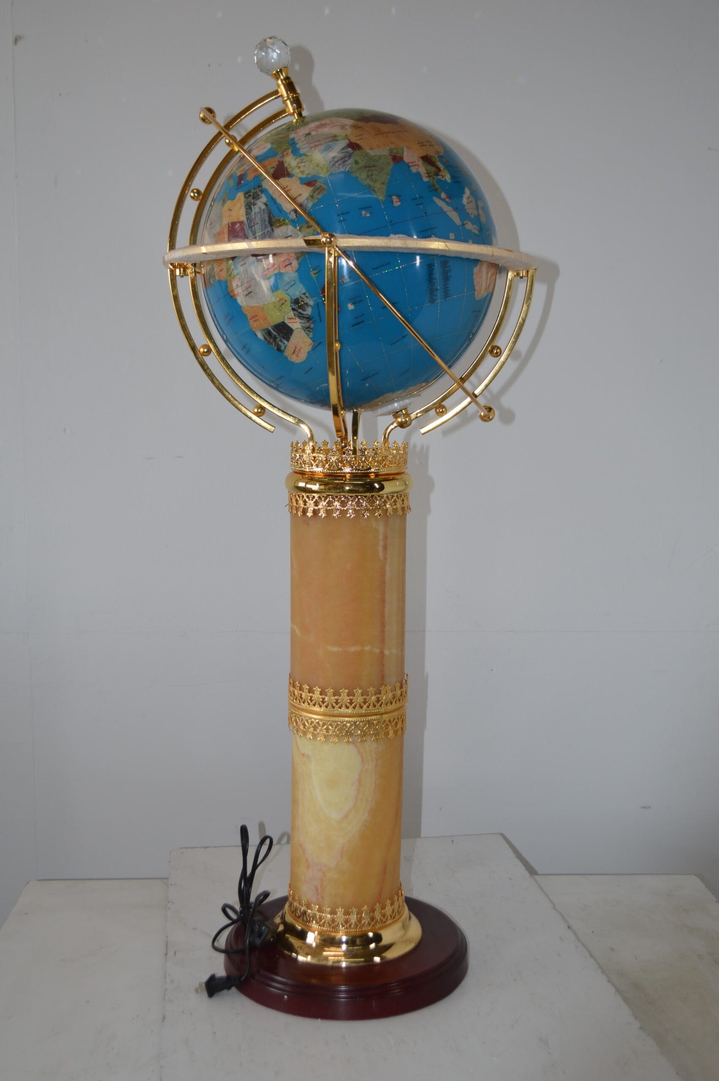 Illuminated Sky Blue - World Globe Rotated by a Motor - Size: 19"L x 19"W x 42"H