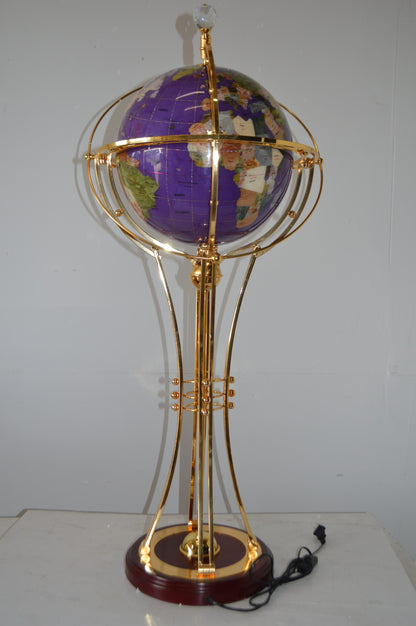 Illuminated Purple - Gold World Globe Rotated by motor - Size: 19" x 19" x 42"H