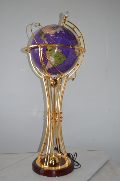 Illuminated Purple - Gold World Globe Rotated by motor - Size: 19" x 19" x 42"H