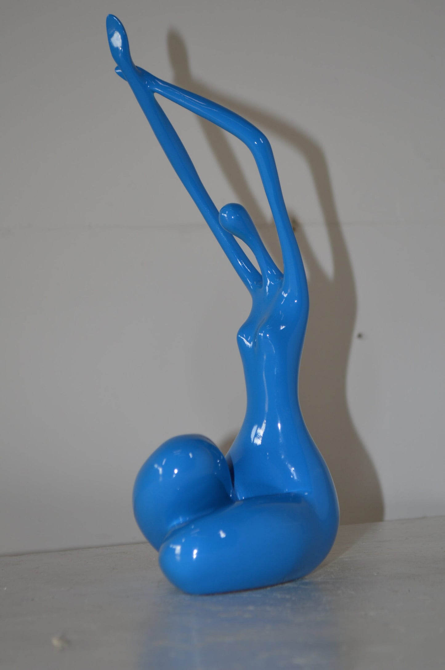 Modern Art Dancer in Action Blue Resin Statue - Size: 4"L x 6"W x 13"H.