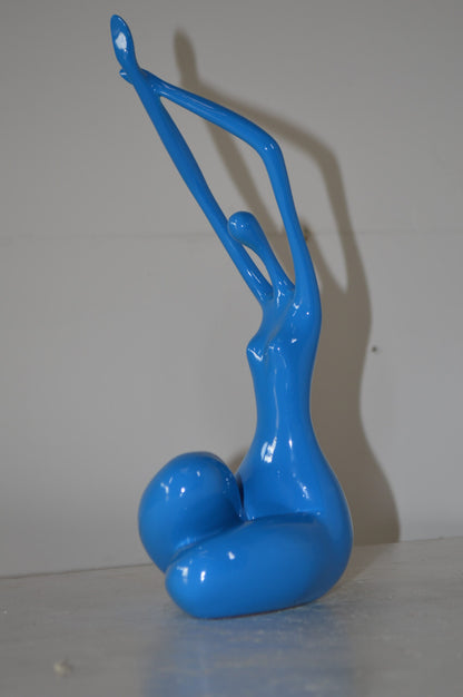 Modern Art Dancer in Action Blue Resin Statue - Size: 4"L x 6"W x 13"H.