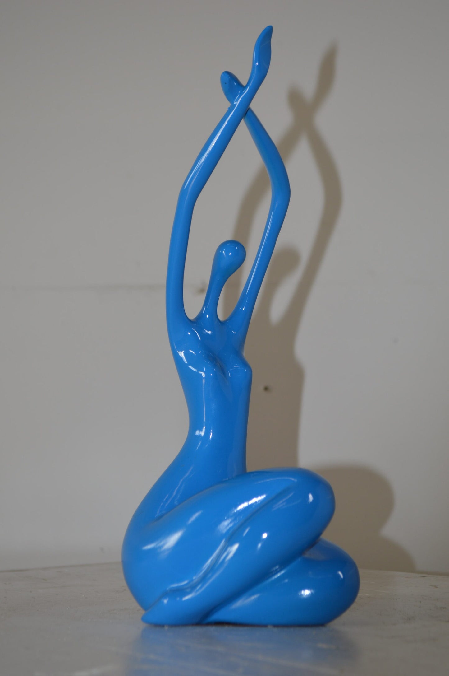 Modern Art Dancer in Action Blue Resin Statue - Size: 4"L x 6"W x 13"H.