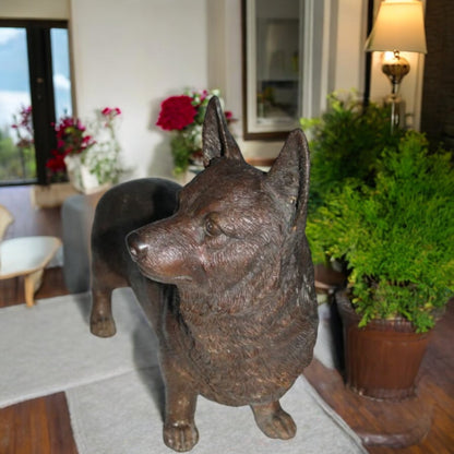 Corgi dog standing Bronze Statue -  Size: 20"L x 8"W x 15"H.