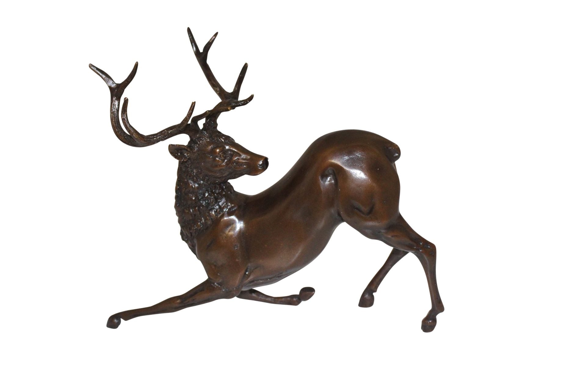 Deer Bronze Statue -  Size: 12"L x 5"W x 10.5"H. 