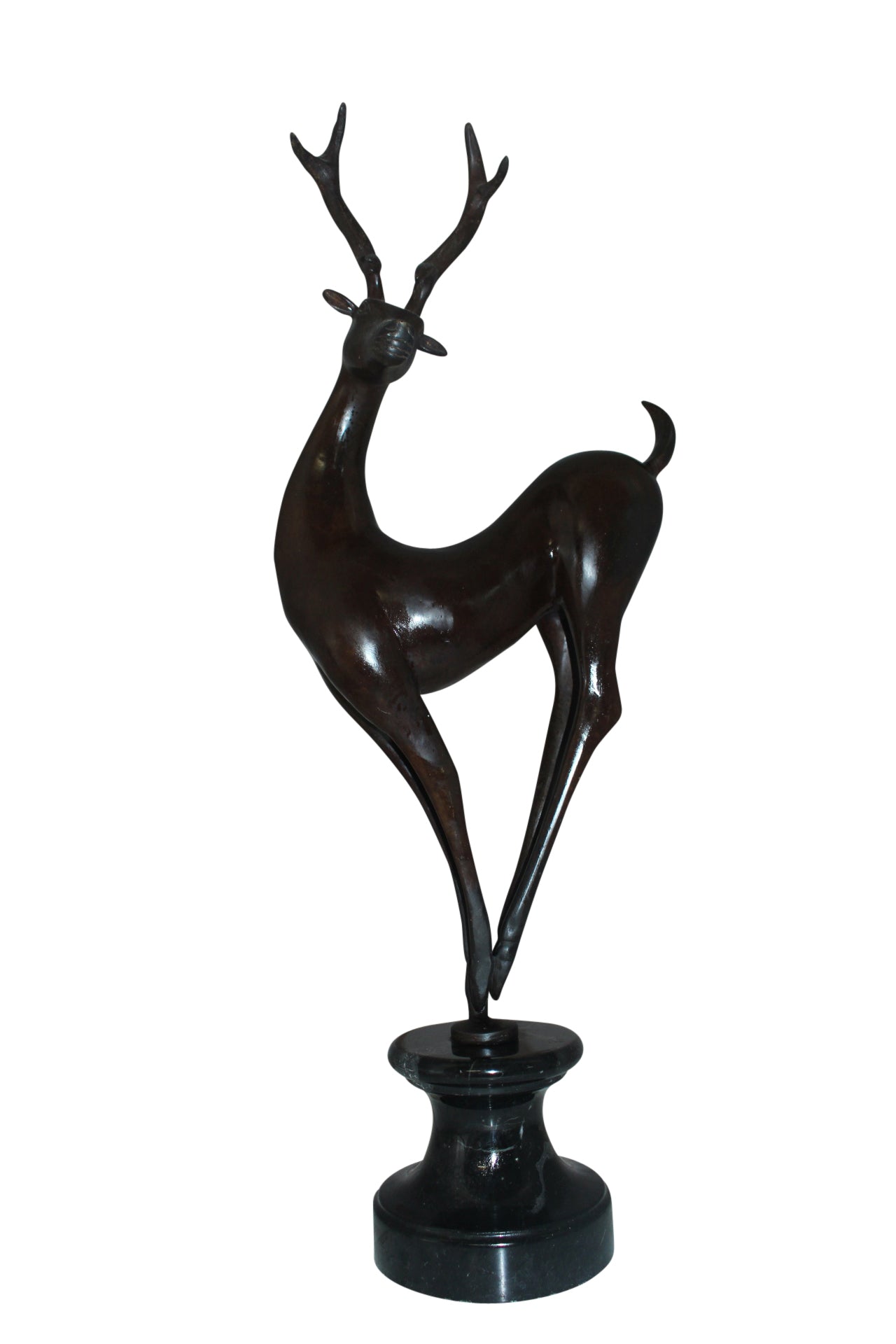 Deer standing Bronze Statue -  Size: 12"L x 7"W x 30"H. 