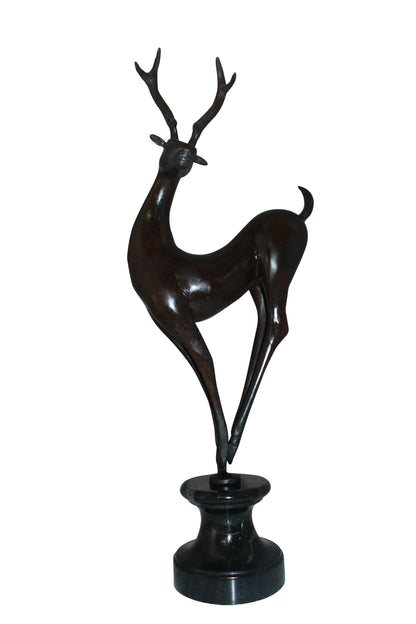 Deer standing Bronze Statue -  Size: 12"L x 7"W x 30"H. 