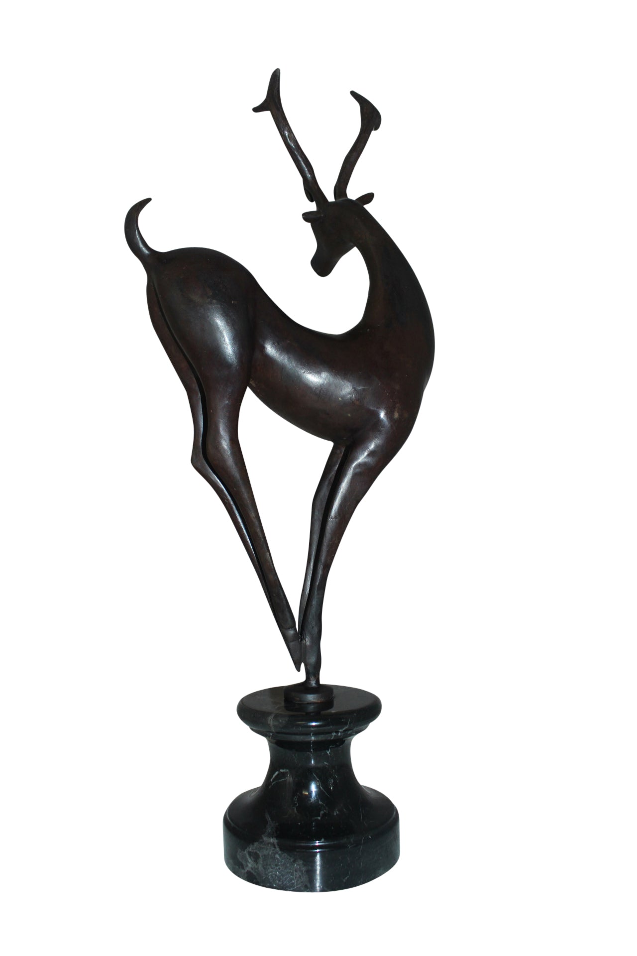 Deer standing Bronze Statue -  Size: 12"L x 7"W x 30"H. 