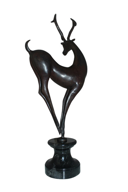 Deer standing Bronze Statue -  Size: 12"L x 7"W x 30"H. 