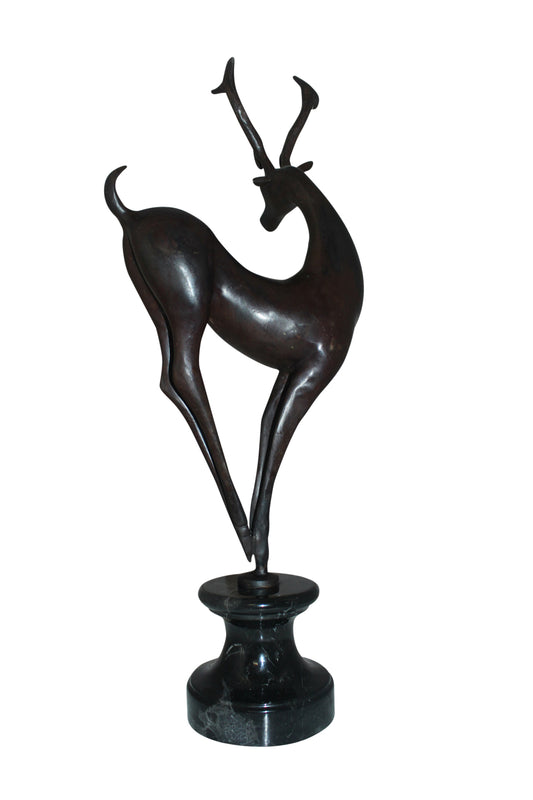 Deer standing Bronze Statue -  Size: 12"L x 7"W x 30"H. 