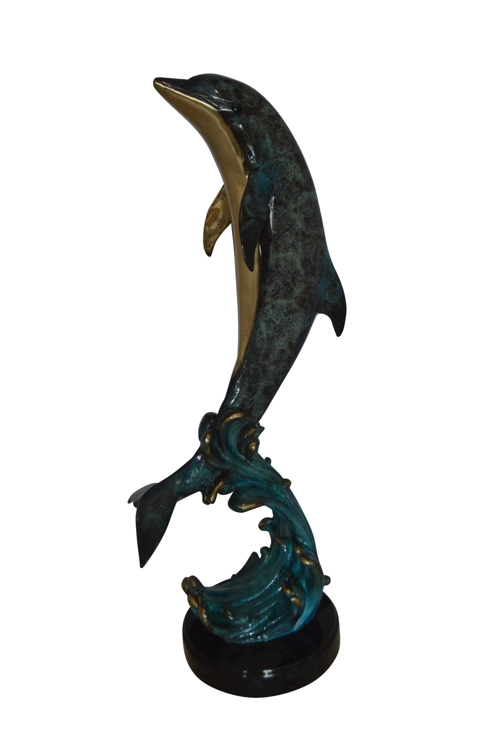 Dolphin Fountain  On A Marble Base Bronze Statue -  Size: 12"L x 8"W x 30"H. 