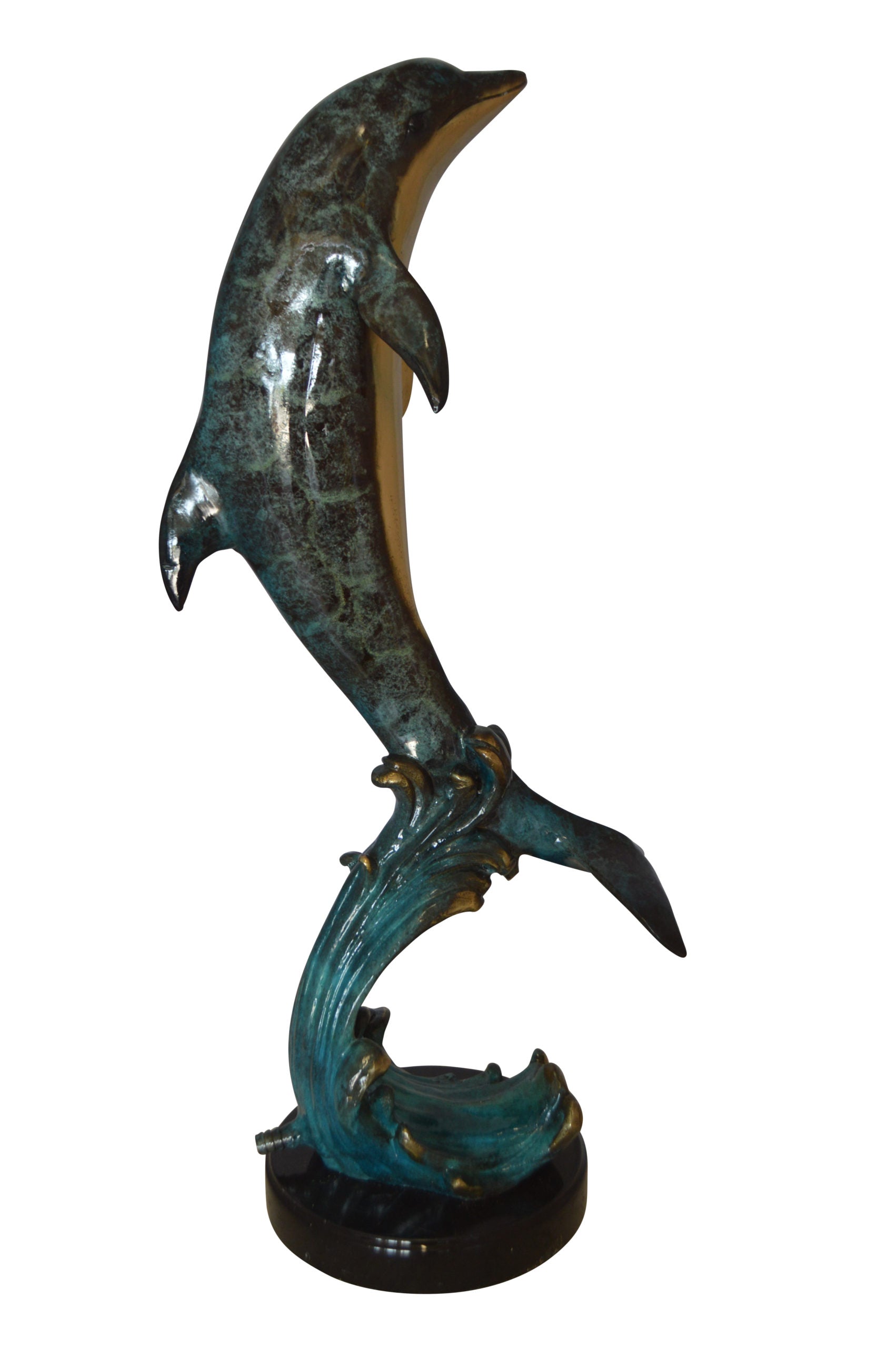 Dolphin Fountain  On A Marble Base Bronze Statue -  Size: 12"L x 8"W x 30"H. 