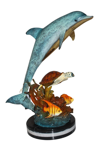 Dolphin turtle and 2 fish Bronze Statue -  Size: 18"L x 16"W x 25"H. 