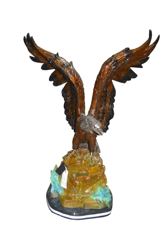Eagle On A Rock Bronze Statue -  Size: 32"L x 18"W x 48"H. 