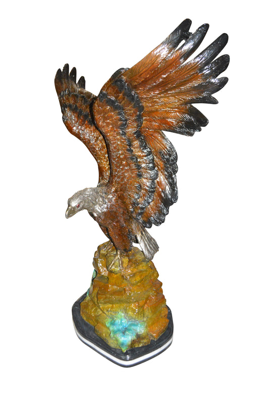 Eagle On A Rock Bronze Statue -  Size: 32"L x 18"W x 48"H. 